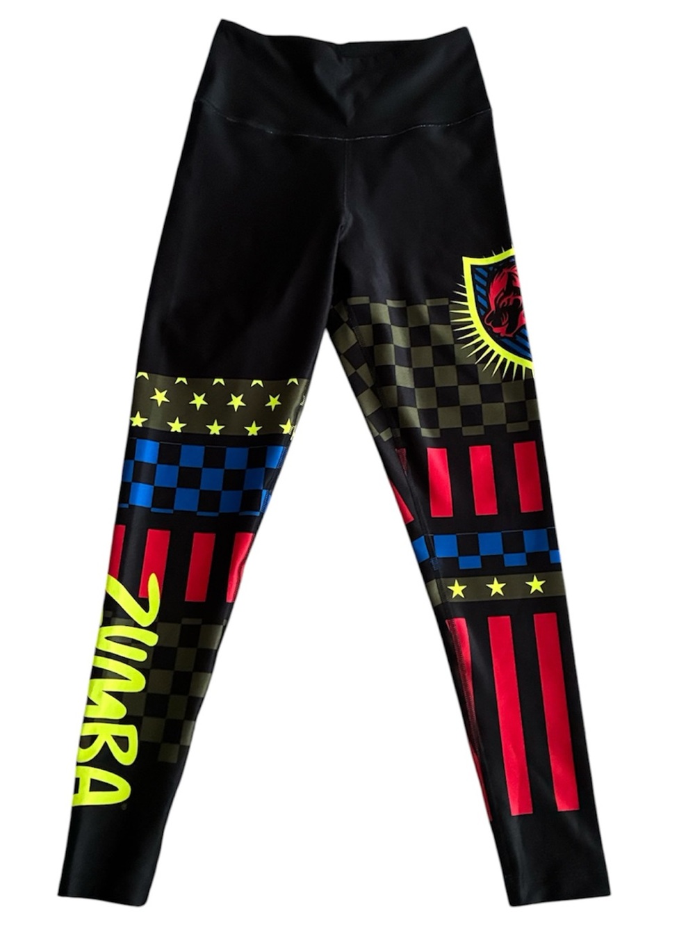 Zumba Women Black Multi-Color Graphic workout fitness dance Leggings size XS